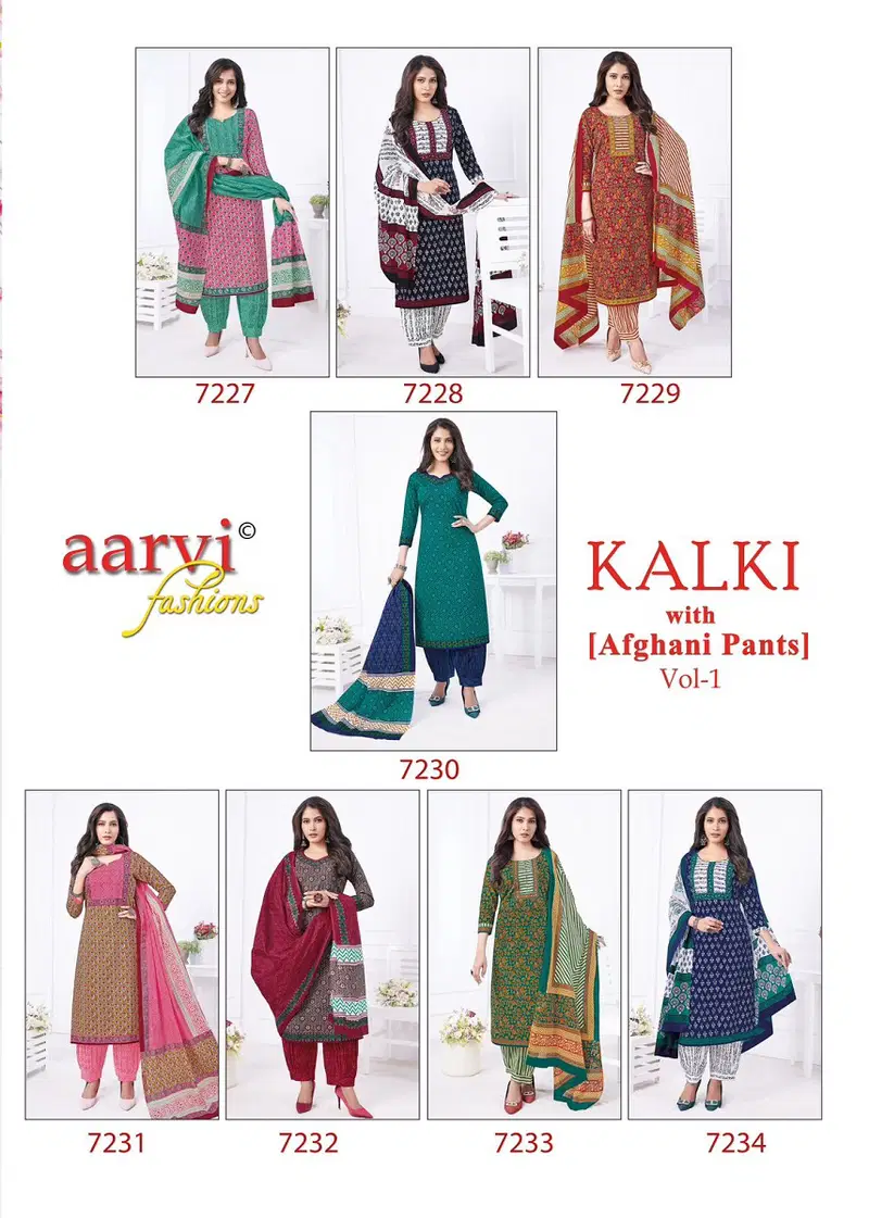 Aarvi Kalki Vol Printed Cotton Kurti Afghani Pant With Dupatta Wholesale Clothing Distributors In India
